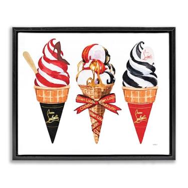 Imagem de Stupell Industries Cones de sorvete vermelhos e pretos em tela flutuante moldura preta design de arte de parede por Amanda Greenwood, 25 x 31