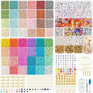 Imagem de Kit de fabricação de pulseiras TEXGIZRLY 3 mm Seed Beads 48 cores