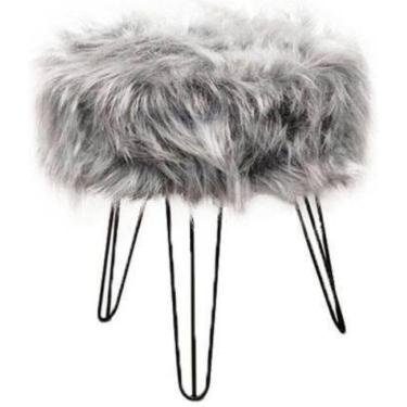 Imagem de Puff Magnus Redondo Decorativo Pé Palito Pelúcia Cinza