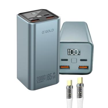 Imagem de Power Bank A'Gold BTE-92 20000mAh Turbo 65W p/Notebook + 2 Cabos USB-C (20cm + CB-88 LED Trançado 66W 1m), 4 Saídas, PD QC4.0, Visor Digital, Compatível MacBook, Dell, Samsung, Xiaomi