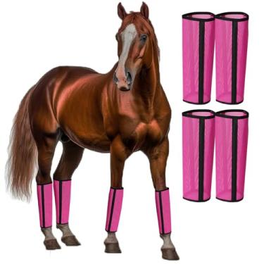 Imagem de LOLEDE Conjunto de 4 botas de mosca para cavalos, malha de tecido respirável com suporte estável e proteção UV, botas equinas confortáveis, reduzem pisadas, fadiga nas pernas e danos ao casco (magenta