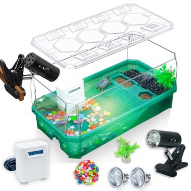 Imagem de Binano Kit de habitat para tanque de tartaruga aquática + filtro + lâmpada de calor que melhora a interação com visualização de 360°, filtragem independente, zona criativa DIY, vida enriquecida