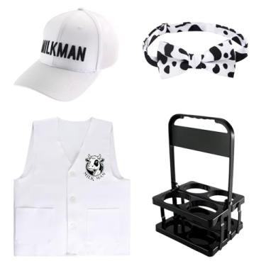 Imagem de Yewong 4pcs Kids 50s White Milkman Costume Set Dairy Delivery Cap Vest Bottle Carrier for Halloween Milk Man Cosplay