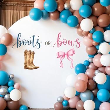 Imagem de Decorações reveladoras de gênero para botas ou laços – Decalque de sinal de botas ou arcos Ohmique para arco de balões, decalque de decoração de festa revelação de gênero de vaqueira, decorações de