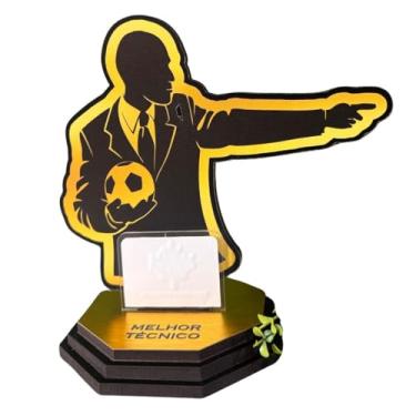 Imagem de Troféu De Futebol Melhor Técnico 20cm Dourado Mdf/Acrílico com qualidade premium