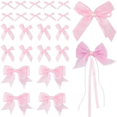 Imagem de SOFPLATE 64 peças, 5 estilos, mini laços de fita rosa, laços de cetim coquete, granel, pequenos, pré-amarrados, laços, apliques para Natal, casamento, festa de aniversário, guirlanda, decoração de