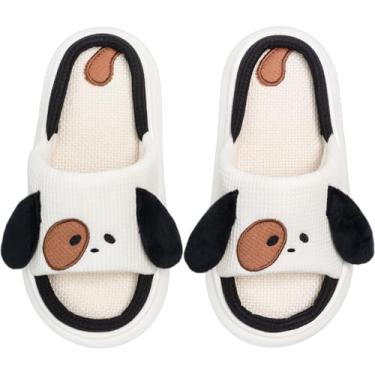 Imagem de XUNBAI Pantufas fofas de cachorro para mulheres e homens, chinelos de casa de animais de desenho animado, confortável, algodão e linho, sapatos kawaii, Cachorro (linho), 8 Women/7 Men