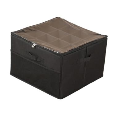 Imagem de Fenteer Organizador de sapatos com alças, caixa multiuso à prova de poeira com tampa transparente para sapatilhas, sandálias, mocassins e tênis, Preto