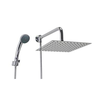 Imagem de Ducha Chuveiro Inox 25x25 cm com Ducha Manual ABS com Trava - AMG Meta