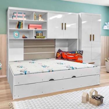 Imagem de Quarto Modulado Infantil Chiara com Guarda Roupa, Cama e Cama Auxiliar