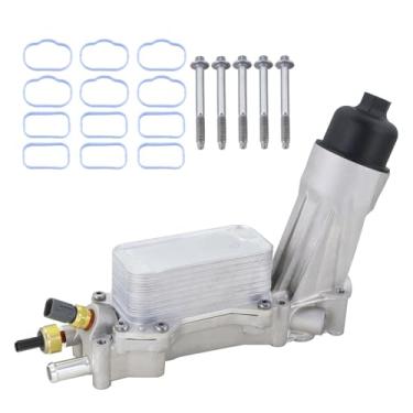 Imagem de 68310865AB Conjunto adaptador de alumínio para refrigerador de óleo e filtro de óleo do motor compatível com Jeep Wrangler Cherokee Dodge Challenger 2017-2018 Journey Caravan Chrysler 200 300 Ram 1500
