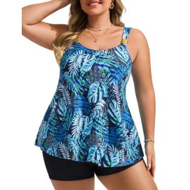 Imagem de Maiô Hanna Nikole feminino Tankini azul verde Leaves M
