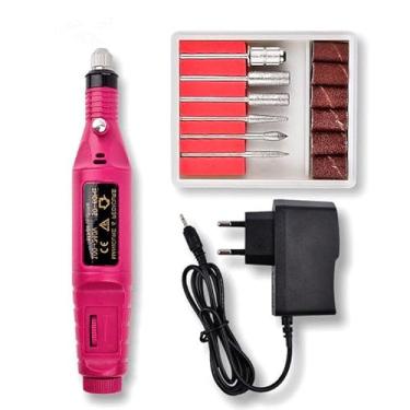 Imagem de Lixadeira Unha Elétrica Motor Profissional Manicure Pedicure Broca Acessório Bloco Rotação Lixa Refil Pé Mão Kit Broca Unha Gel Postiça Portátil Prática Manual Resistente Rosa Cutícula
