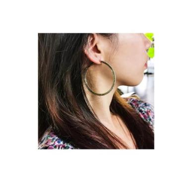 Imagem de Argola Média Dourado Com Strass - Tulerry Semijoias E Acessórios
