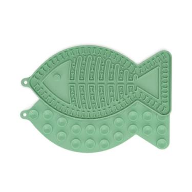 Imagem de Tapete de alimentação lenta para gatos em forma de peixe, alternativa divertida para uma tigela ou prato de alimentação lenta, perfeito para comida, guloseimas e redução da ansiedade (verde)