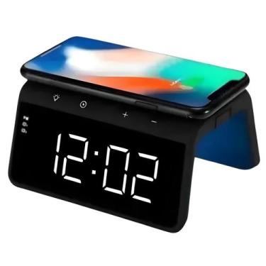 Imagem de Base de Carregamento Sem Fio 3 em 1 com Relógio, Despertador e Luminár