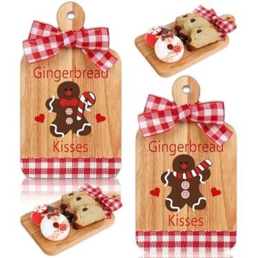 Imagem de JarThenaAMCS 2 peças de tábua de corte de madeira Feliz Natal com fita de pão de gengibre homem cozinha placa de charcutaria bandeja de servir para Natal, inverno, casa, festa, presente