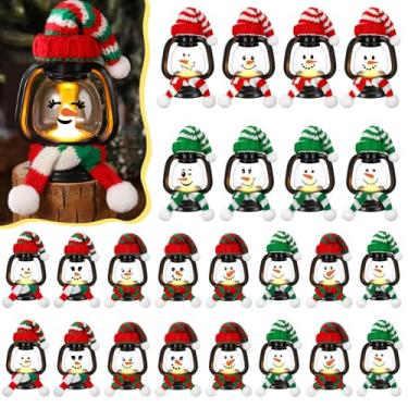 Imagem de Ferraycle Pacote com 24 mini lanternas de Natal para decoração de boneco de neve com chapéus e cachecóis de inverno pequena expressão lâmpada pendurada em massa mesa de Natal centro de mesa decorativa