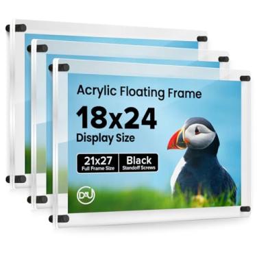 Imagem de Molduras flutuantes de acrílico pretas (pacote com 3) molduras de acrílico transparente de 45,7 cm x 61 cm para montagem na parede, pôster de diploma, certificado de exibição de fotos impressas
