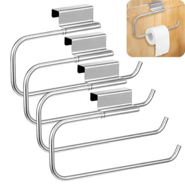 Imagem de 4 peças de suporte de toalha de papel para porta de armário de 30 cm, armazenamento e dispensador de toalhas de papel para cozinha, banheiro, lavanderia (prata)