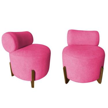 Imagem de Kit 2 Poltronas Decorativa Mônaco Couro Rosa Pink - Mansão Decor