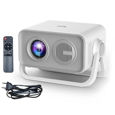 Imagem de Projetor Portátil 4K Mini com Suporte Duplo 360° - Projetor de Cinema em Casa com Foco Automático AI, Bluetooth 5.0, Compatível com HDMI/USB/Telefone/TV Stick para Filmes e Jogos ao Ar Livre (Cinza)