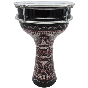 Imagem de Zaza Percussion Darbuka de alumínio turco, 40,6 cm (comprimento) cabeça sintética (preto carbono) (preto - gravação)