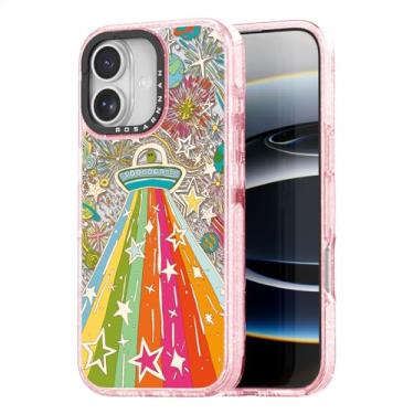 Imagem de Rosarnnah Capa para iPhone fofa - Capa de telefone durável à prova de choque de 2 metros de impacto de queda - Design Alien ET engraçado para 17 (6,3 polegadas) Glitter Pink