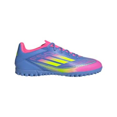 Imagem de adidas Tênis unissex adulto F50 Club Turf Chuteiras de futebol, Blue Fusion/Limão lúcido/Rosa lúcido, 9.5 Women/8.5 Men