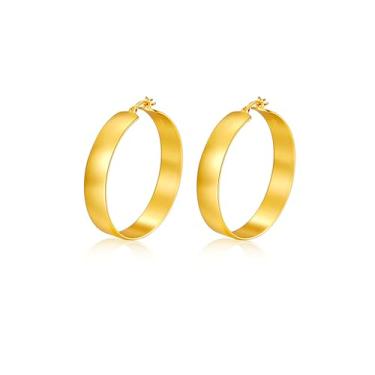 Imagem de Lansora Brincos de argola grossa banhados a ouro leve click-top grande redondo brincos minimalistas para mulheres e homens 30/40/50/60 mm, Cobre, Sem pedra preciosa