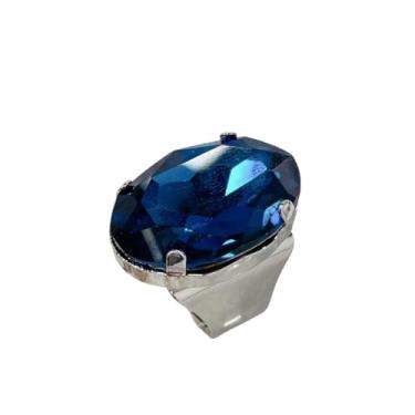 Imagem de Anel grande oval de strass aberto para coquetel feminino exagerado grande pedra geométrica de cristal grosso grosso anel ajustável anel de casamento noivas festa de formatura moda joias presente