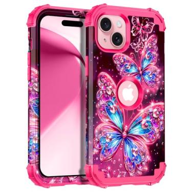 Imagem de Casetego Capa para iPhone 15 Plus, brilha no escuro, três camadas, resistente, à prova de choque, proteção total, policarbonato rígido + capa amortecedora de TPU macio para Apple iPhone 15 Plus de 6,7