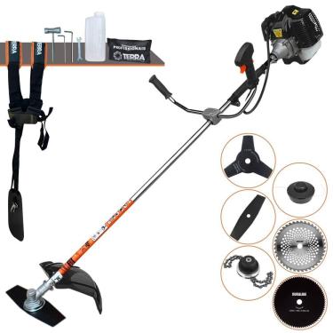 Imagem de Aparador de Grama Terra GRH520 À Gasolina 52cc 2,5HP 6.500rpm Com Carretel Nylon + Faca 2 Pontas + 3 Pontas + 40 Dentes de Vídea + 80 Dentes + Trimmer
