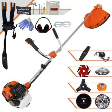 Imagem de Roçadeira Robusta Terra GR520XP À Gasolina 52cc 2,5HP Alta Rotação Para Todos os Tipos de Trabalho Com Carretel + Kit de 7 Opções de Cortes + EPI