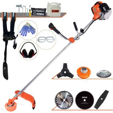 Imagem de Máquina de Cortar Grama À Gasolina Terra GR520XP 52cc 2,5HP 6500rpm Roçadeira Com Carretel Nylon + 4 Lâminas de Cortes + Escova de Aço 38 Cerdas + EPI
