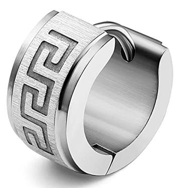 Imagem de Rockyu Brincos masculinos, preto, largo, anel, argola, brincos de numerais romanos, elegantes, aço inoxidável, hipoalergênicos, aniversário, festa, moda, acessório, Aço inoxidável, Sem pedra preciosa