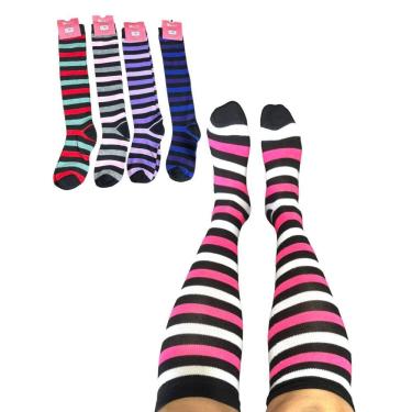 Imagem de Meias Femininas Até O Joelho Longas Listradas Kit 6 Pares