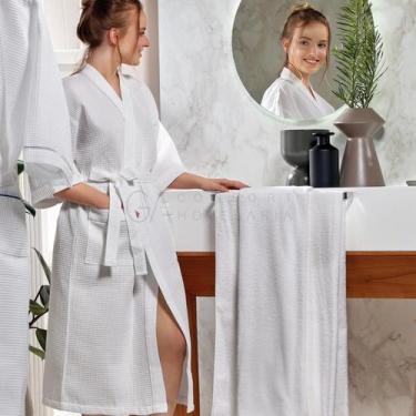 Imagem de Roupão Piquet Hotel Unissex Tam.M/48 Branco  Golden  TEKA Profiline