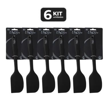 Imagem de Kit 6 Espatula De Silicone Preta Pro 28 Cm 230 C