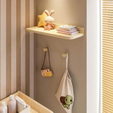 Imagem de Prateleira Decorativa 60cm com 2 Cabideiros Ponto Wave Casatema Madeir