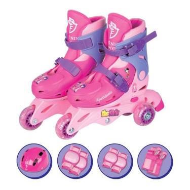 Imagem de Patins Ajustável Tri-Line/ In-line com acessórios 30/33 - Rosa - Fenix