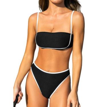 Imagem de Conjunto de biquíni feminino CUPSHE, cintura alta, gola quadrada, bloc