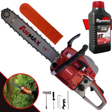 Imagem de Motor Serra À Gasolina Anmax CS5200B 52cc 2,7HP 11.000rpm Motosserra Profissional Sabre 18’` Para Poda de Galhos e Corte de Árvores + ÓLEO TOYAMA 2T
