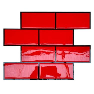 Imagem de Pastilha Adesiva Resinada Metrô Vermelho com Rejunte Preto - 38,5cm x 