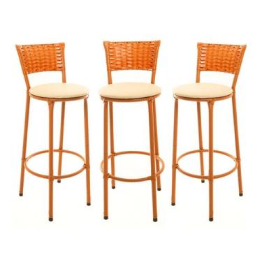 Imagem de KIT 3 Banquetas Alta Encapada Junco IMBUIA Area de Lazer Cozinha Balcã