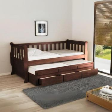 Imagem de Bicama Solteiro Madeira Maciça Crystal Cama Auxiliar Com 3 Gavetas - M