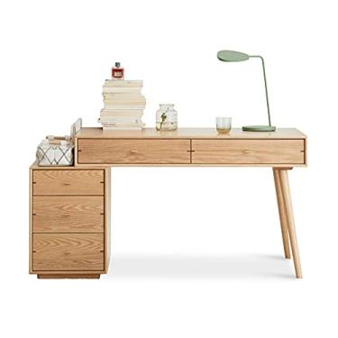 Imagem de Escrivaninha retrátil de carvalho para escritório doméstico PC laptop mesa de trabalho com estante e 5 gavetas moderna simples sala de estudo mesa de computador (estilo: A)