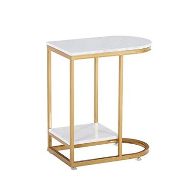 Imagem de Mesa de centro de design simples, mesa de centro nórdica de ferro forjado de camada dupla, mesa de centro simples, sala de estar, sofá, mesa de canto, prateleira de cabeceira, mesa lateral minimalista