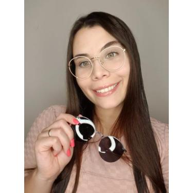 Imagem de Armação Óculos Grau Clipon Sol Feminino Redondo 2 Em 1 Mel Rosa - Pala