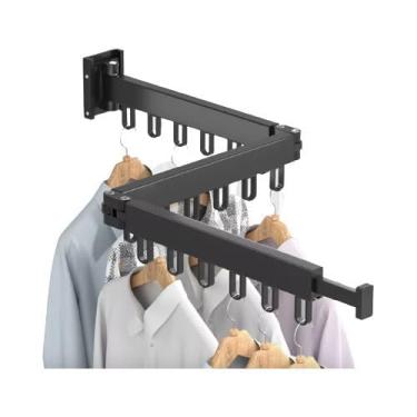 Imagem de Varal Retratil, Varal Retratil de Parede, 60 Cm, Preto, Suporta 50 Kg de Roupas(60cm)